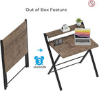 GreenForest No Assembly Folding Desk, 2-Tier Compact Computer Desk with Shelf, Space Saving Foldable Table for Home Office, Dorm or Apartment, Portable Collapsible Sturdy Laptop Desk, Brown