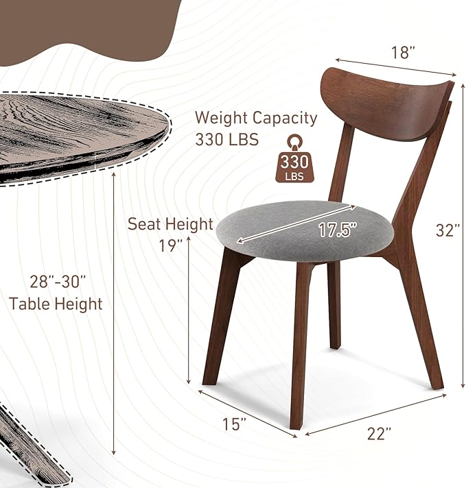 NAFORT Dining Chairs Set of 2, Modern Fabric Upholstered Dining Room Chairs, Wooden Chair Farmhouse Kitchen Side Chairs with Rubber Foot Pads for Bistros, Dining Kitchen Room, Restaurant