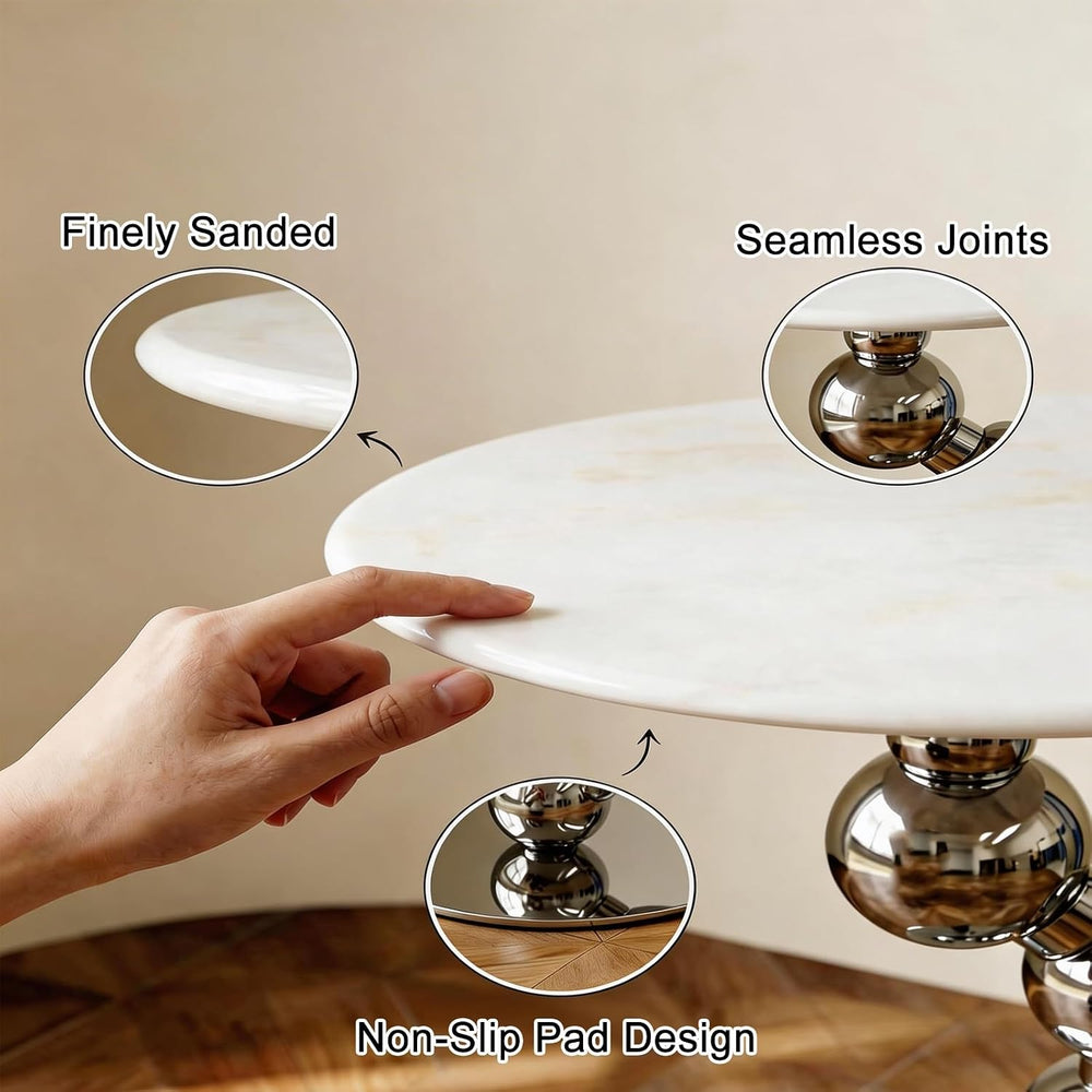 Small Round End Table, Marble Top Metal Side Table, Slim Accent Desk for Smal...