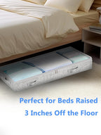 Low Profile Under Bed Storage, 3-Inch High Foldable Underbed Storage Bins with Lid & Zipper, No Structure, Super Slim Clothes Organizer for Crib Dorm Couch Low Bed, 6-Pack, Clear Top