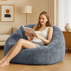 Bean Bag Chair, Shell-Shaped Bean Bag Couch for Adults, Giant Bean Sofa with High-Rebound Memory Foam, Chair with Faux Fur Removable Cover, Big Sofa for Reading, Gaming, Dark Gery