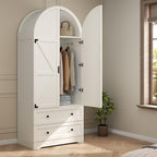 Gyfimoie White Armoire Wardrobe Closet with 2 Drawers, 74.8" Wooden Wardrobe with 2 Doors, Freestanding Closet Armoire Cabinet with Hanging Rack, Clothing Storage Cabinet for Bedroom (White)