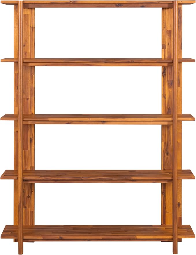 Merax 4 Shelf Bookcase H-70 L-53 Acacia Wood Open Bookshelf, Contemporary Farmhouse Style Display Storage Shelf for Home Office Studio, Teak Finish