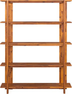 Merax 4 Shelf Bookcase H-70 L-53 Acacia Wood Open Bookshelf, Contemporary Farmhouse Style Display Storage Shelf for Home Office Studio, Teak Finish