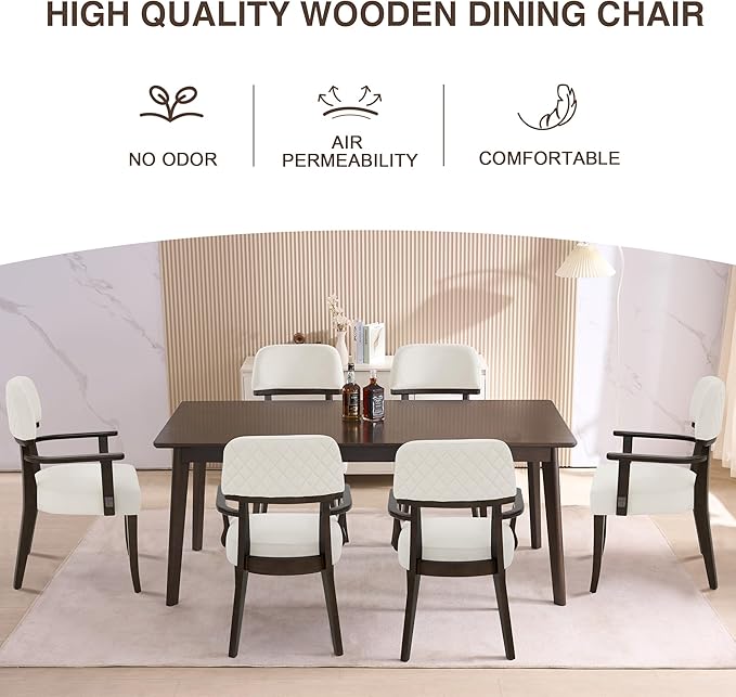 Modern Wood Dining Chairs with Arms Set of 2, Velvet Upholstered Kitchen Chairs with Open Curved Backrest & Black Hardwood Legs, Accent Chairs 350 LBS Capacity, White