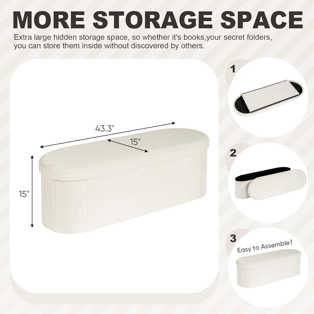 PINPLUS Storage Ottoman Bench Tufted Oval Ottomans Bench Foot Rest, Chest Box...