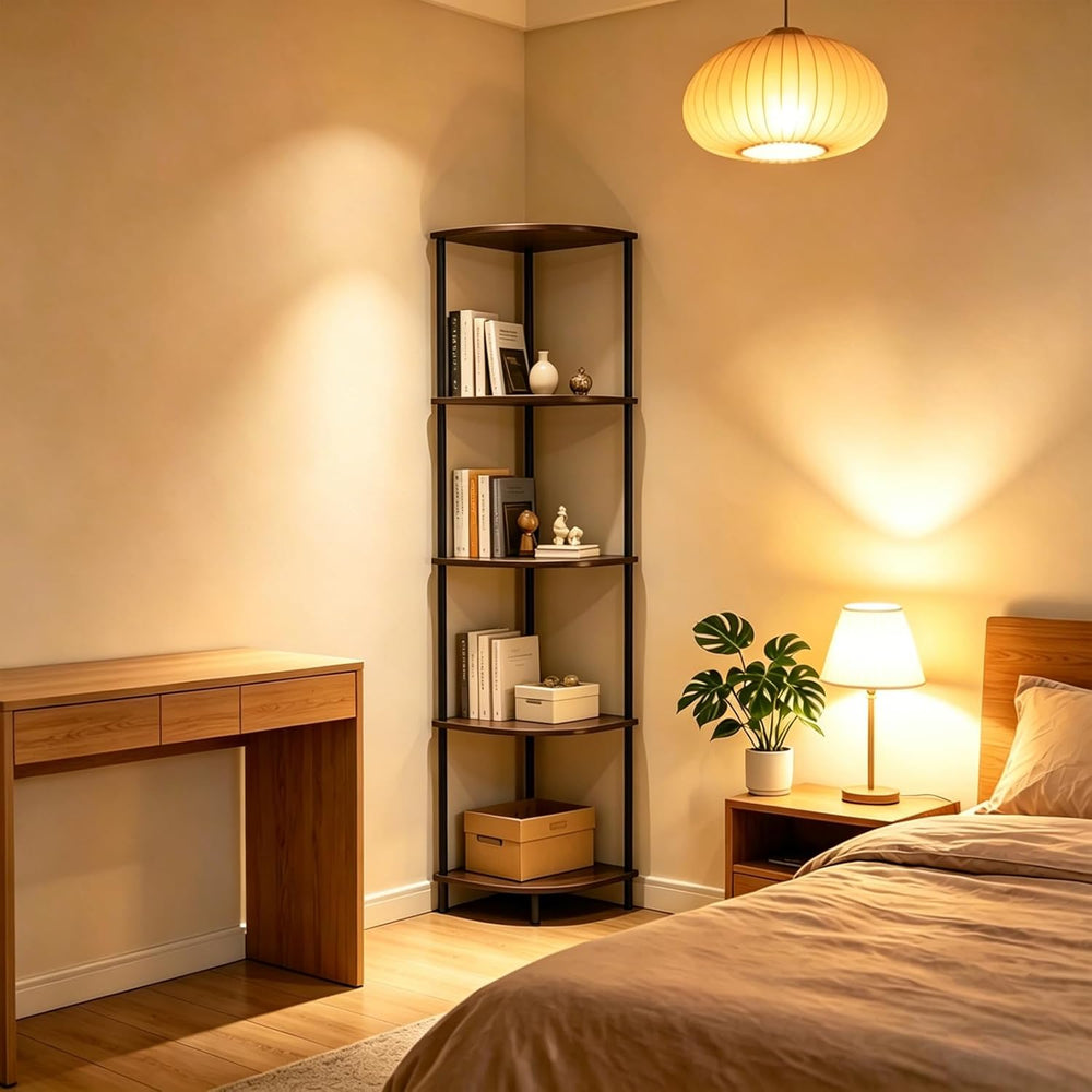 Corner Shelf Stand 5 Tier, Tall Slim Corner Bookshelf, Small Storage Display ...