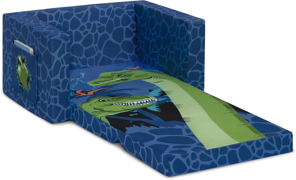 Delta Children Cozee Kids Couch 2-Seater Kids Sofa, Convertible 2-in-1 Flip Open Toddler Couch Sleeper, Foam Chair for Playroom & Bedroom, Bed Lounger, Comfy Play Sleeping Lounge Chair, Dinosaur