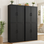 MHOM 71" Farmhouse Pantry Cabinet, Tall Storage Cabinet with 4 Doors and Adjustable Shelves, Freestanding Pantry for Dining Room, Kitchen, and Living Room, Black