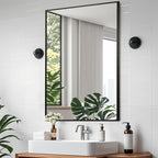Matte Black Mirror, 24x32 Inch Aluminum Framed Rectangle Mirror, Anti-Rust, Tempered Glass, Square Corner Wall Mirror for Over Sink, Vanity, Bedroom, Entryway, Horizontal/Vertical