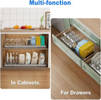 Pots and Pans Organizer Under Cabinet, 22" Expandable Food Storage Container Lid Organizers with 9 Adjustable Dividers Pot and Pan Lid Holders Rack Inside Cabinet/Countertop(1 Pack, Gray)