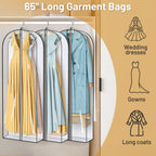 MISSLO 65" Clear Garment Bags for Hanging Clothes 4" Gusseted Dress Bags for Gowns Long Dress Cover for Closet Storage Dress Protector Bag, 3 Packs