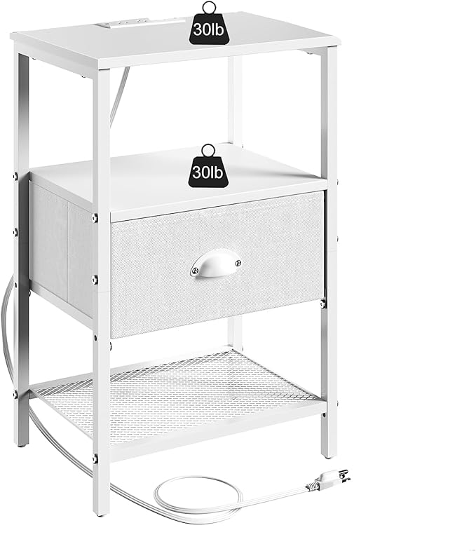 Sthmec Nightstands Set of 2, LED Bedside Tables with Charging Station and Fab...