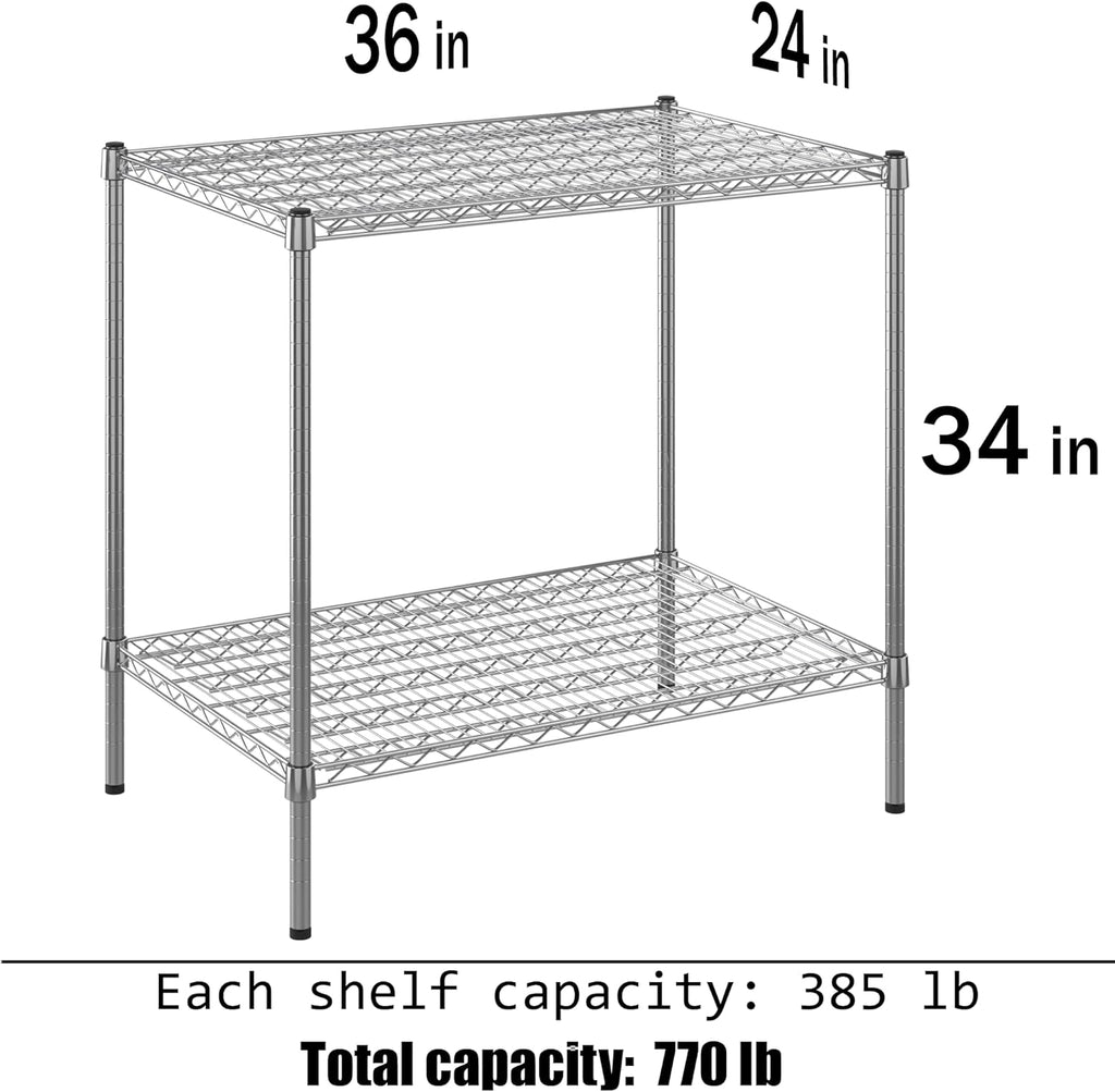 24" Deep x 36" Wide x 34" Height Wire Shelving Kit | 2-Tier | NSF Commercial Storage Rack Unit