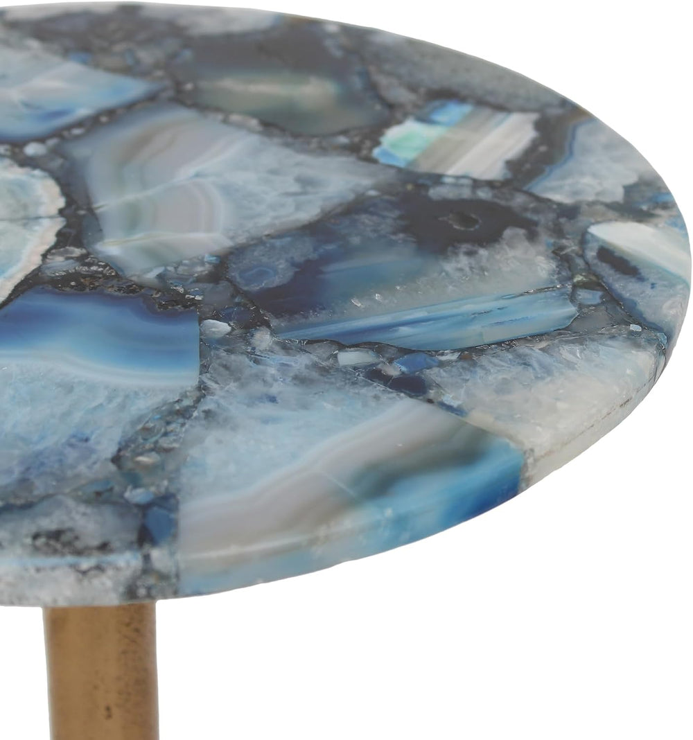East at Main Blue Agate Drink Table, Small Round Pedestal Side Table | 10-inc...