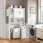 Over The Toilet Storage Cabinet with Pulley, Bathroom Cabinet, Space Saver W/Adjustable Shelf Rack for Bathroom, Restroom, Laundry (White-Type B)