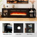80'' Modern Electric Fireplace TV Stand, Entertainment Center with 50" Electric Fireplace, Wood Media Console Cabinet for TVs up to 90", for Living Room Bedroom, Black