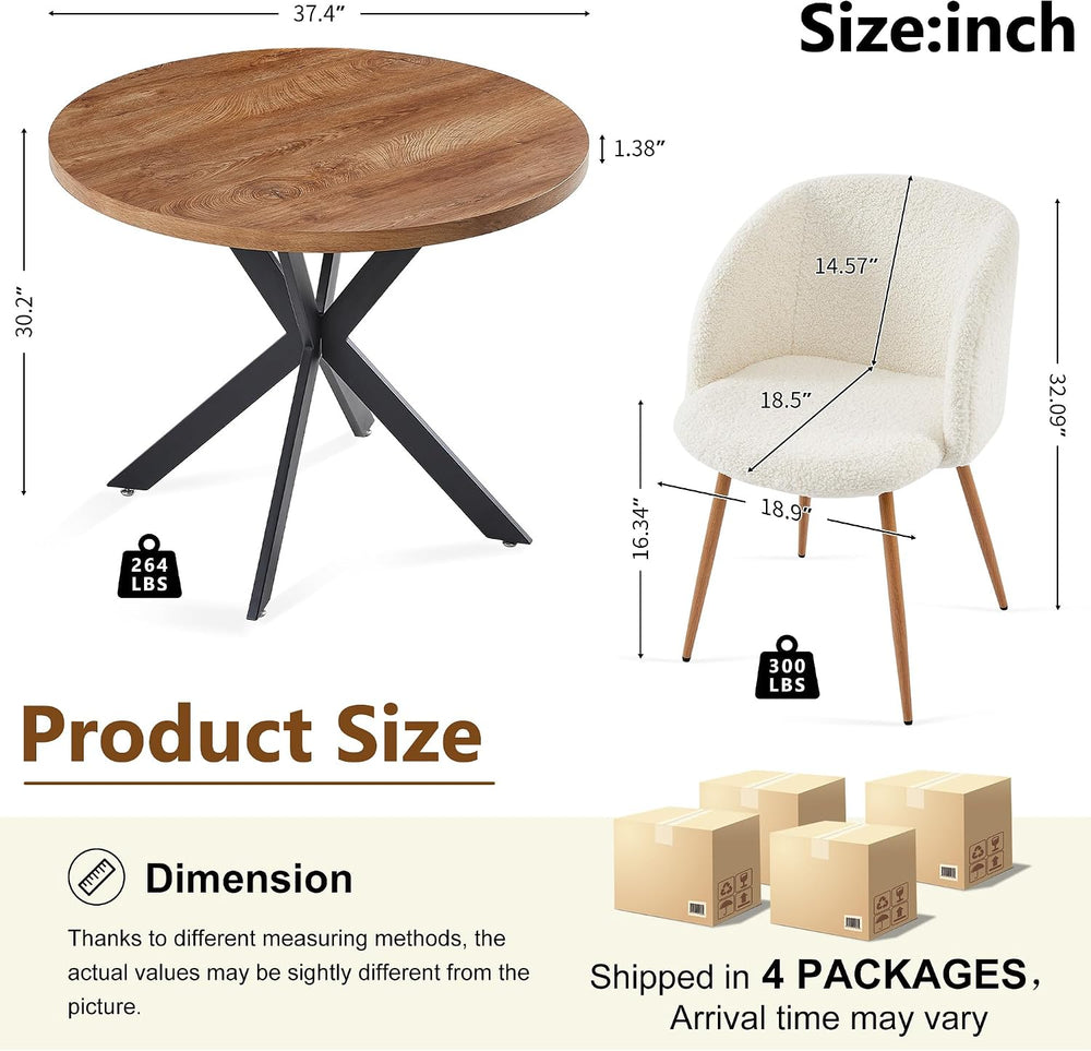 Homedot 5 Pieces Dining Table Set for 4, Modern Mid Century Round Kitchen Din...
