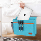 Bedside Caddy, Bed Storage Organizer for Remote Controller, Books, Magzine, Laptop Holder, 12.4'' x 8.6'' inch Bedside Hanging Felt Storage Bag for Dorm Bed with 5 Pockets, Celadon