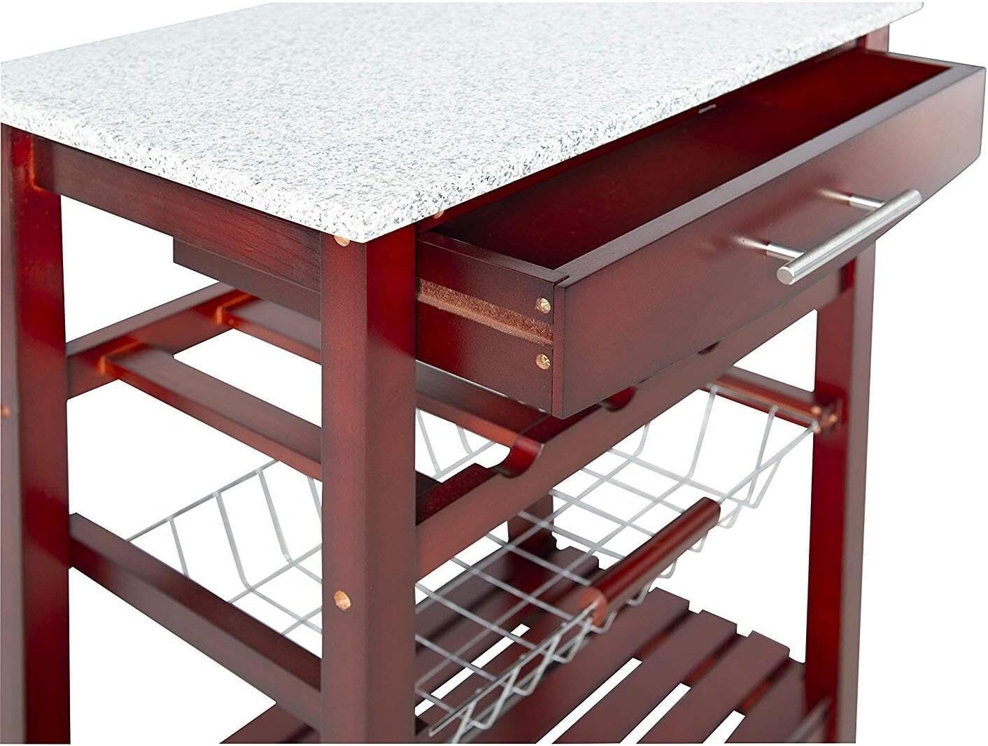HomeStock Kitchen Island Cart with Granite Top - Rolling Kitchen Island Modern Kitchen Storage, Elegant Wooden Cart