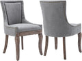 Gray Dining Chairs Set of 2, Kitchen & Dining Room Chairs, Fabric Upholstered Dinning Chairs, Sillas De Comedor, Nailhead Trim, Wood Legs (Grey, 2 Pcs)