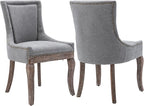Gray Dining Chairs Set of 2, Kitchen & Dining Room Chairs, Fabric Upholstered Dinning Chairs, Sillas De Comedor, Nailhead Trim, Wood Legs (Grey, 2 Pcs)