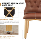 Faux Leather Dining Chairs Set of 2, Upholstered Dining Room Chair with Button Tufted, Solid Wood Legs, Mid Century Modern, Luxury Wingback Side Chair for Living Room, Kitchen, Restaurant, Brown