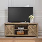 GAZHOME Farmhouse TV Stand with Sliding Barn Doors, Media Entertainment Center Console Table for TVs up to 65”,2-Tier Large Storage Cabinets,Rustic TV Stand for Living Room Bedroom,Light Grey