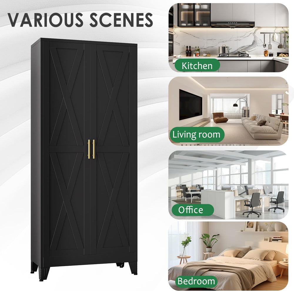 pozdeg 71" Tall Kitchen Pantry Cabinet, Metal Storage Cabinet with 2 Doo...