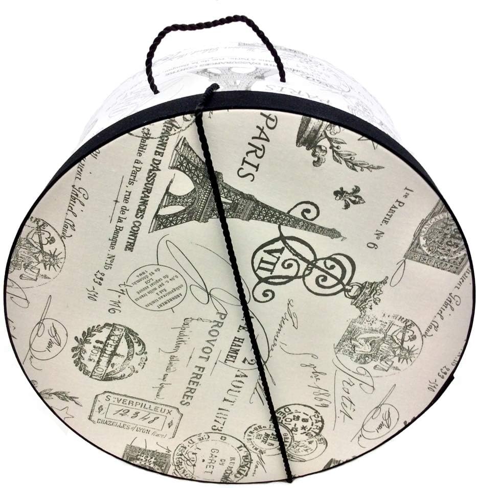 Sarah's Hat Boxes Classic Paris Hat Box – 12.75" x 6.5" (Dia. x Ht.) Handmade in USA – Odorless Non-Toxic Adhesive, Cording Handle – Premium Storage for Hats & Accessories