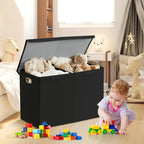 Large Toy Box with Flip-Top Lid, Collapsible Storage Organizer Bins with Dividers and Handles, Kids Bin Chest Baskets for Toys, Playroom Organizers, Nursery 25"x13" x16" (Black)
