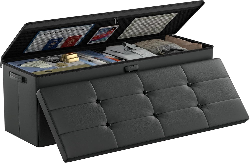 DocSafe Storage Ottoman Bench,Fireproof＆Waterproof Folding Bench with Lock(15...