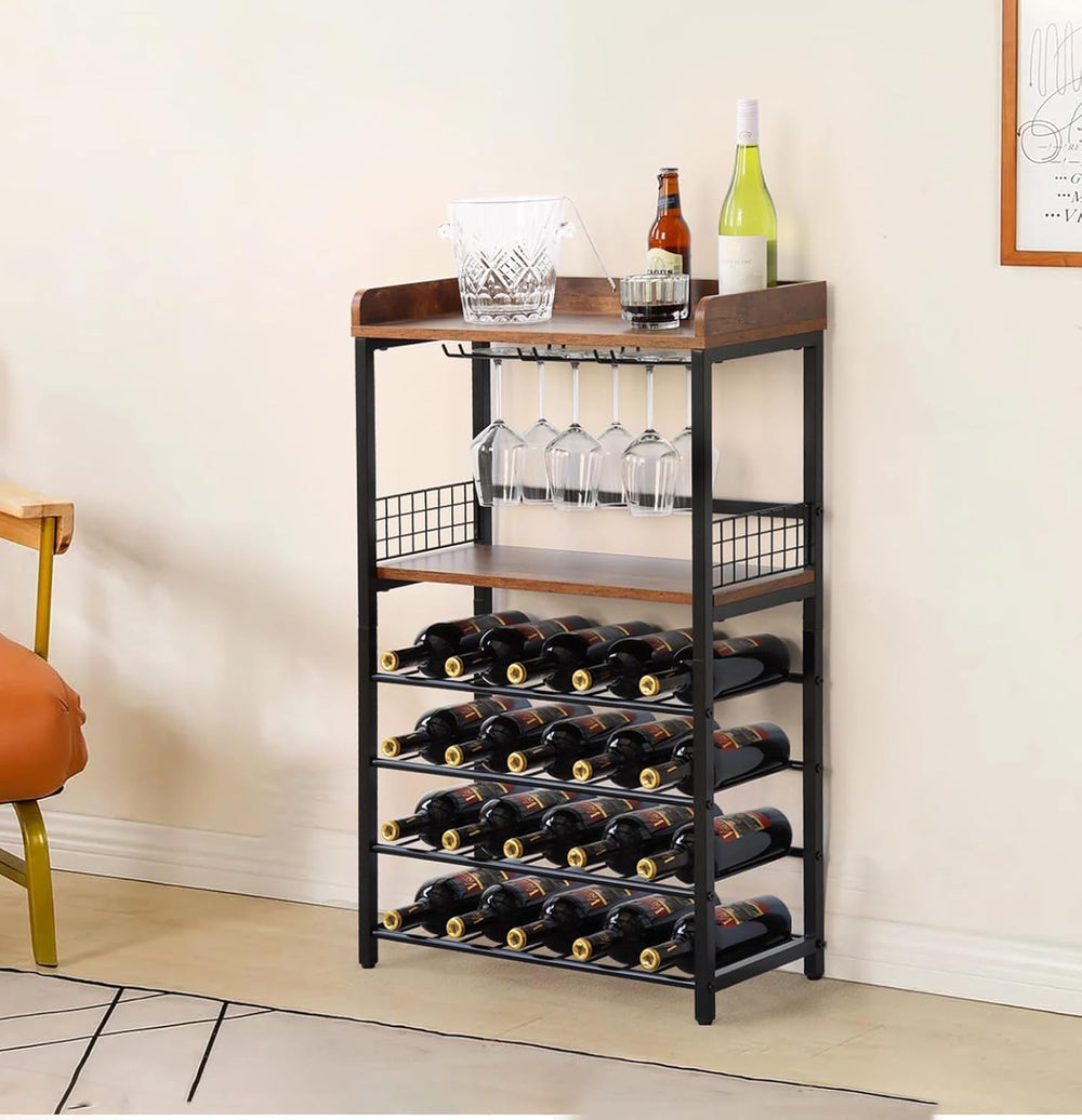 KATHY&BOB Morden Wood Wine Rack Freestanding Floor, 5-Tier Wine Storage S...