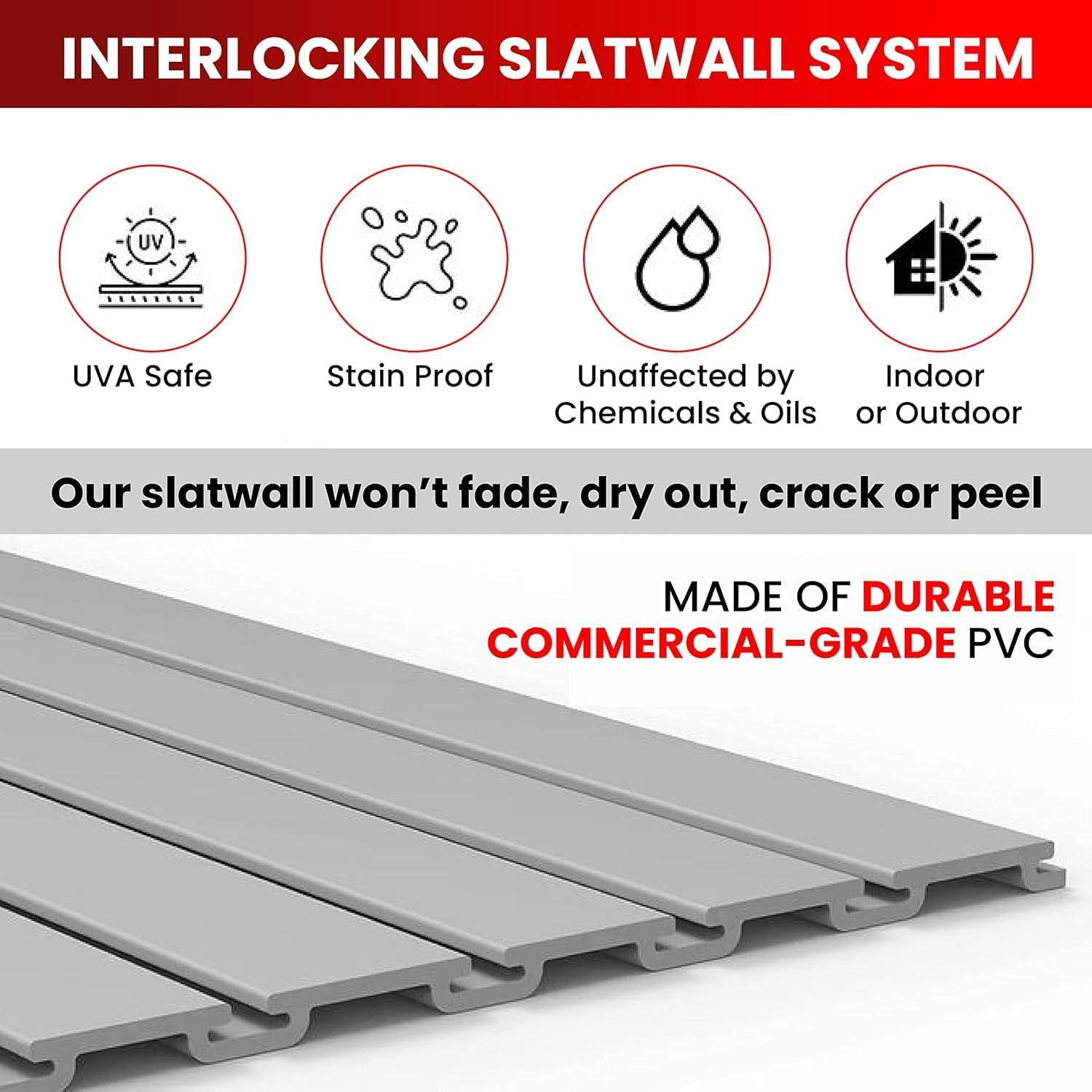 DLDIRECT 3 Colors - White Slatwall Panel Garage Organizer: Heavy Duty Wall Mounted PVC Rack, Interlocking Slat Paneling for Garage Storage, Slotwall Board, Shelves System