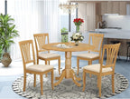 East West Furniture DLAV5-OAK-C 5 Piece Kitchen Table & Chairs Set Includes a Round Dining Table with Dropleaf and 4 Linen Fabric Dining Room Chairs, 42x42 Inch, Oak
