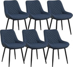Dining Chair Set of 6, Modern Dining Chairs with Thick Cushions, Faux Leather Upholstered Kitchen Dining Room Chairs with Metal Adjustable Legs for Dining Living Room, Blue