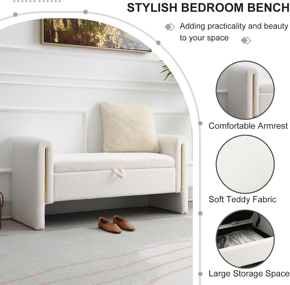 NIOIIKIT 52" Storage Ottoman Bench, Teddy Upholstered Storage Bench with...