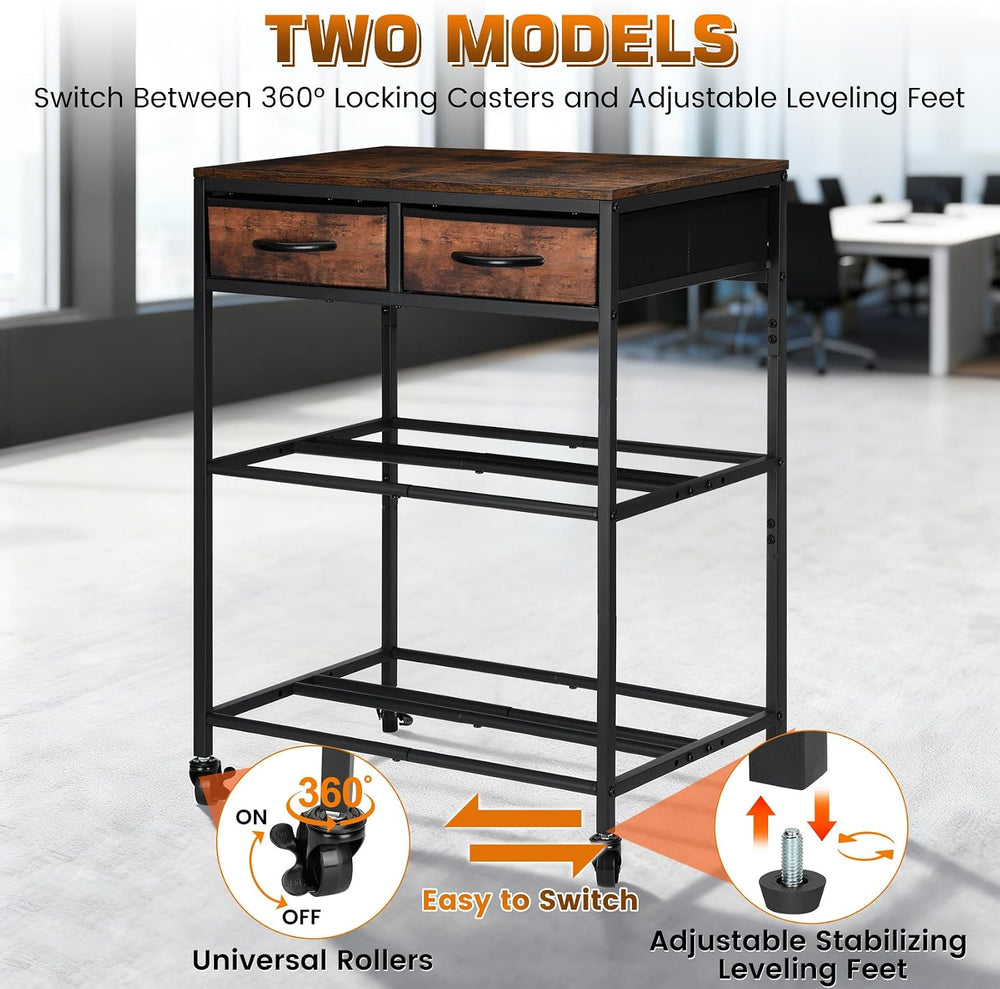 3D Printer Filament Storage Shelf with Drawers& Wheels, Heavy Duty 2-Tier...