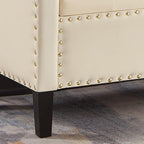 Upholstered Velvet Storage Ottoman Bench with Nail Trims,Soft Padded Seat with Armrest,for Living Room,Bedroom,Entryway,Easy to Assemble,Cream