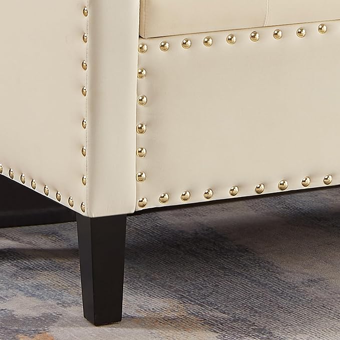 Upholstered Velvet Storage Ottoman Bench with Nail Trims,Soft Padded Seat with Armrest,for Living Room,Bedroom,Entryway,Easy to Assemble,Cream
