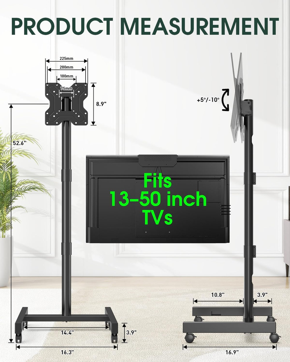 Mobile Rolling TV Stand on Wheels for 13-50 inch Screens, Black | Portable TV...