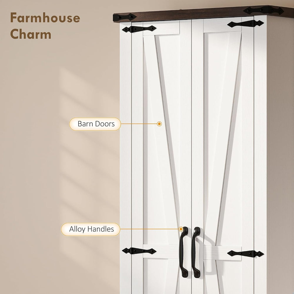 HOMCOM 71" Tall Kitchen Pantry Storage Cabinet Barn Doors Drawer White |...