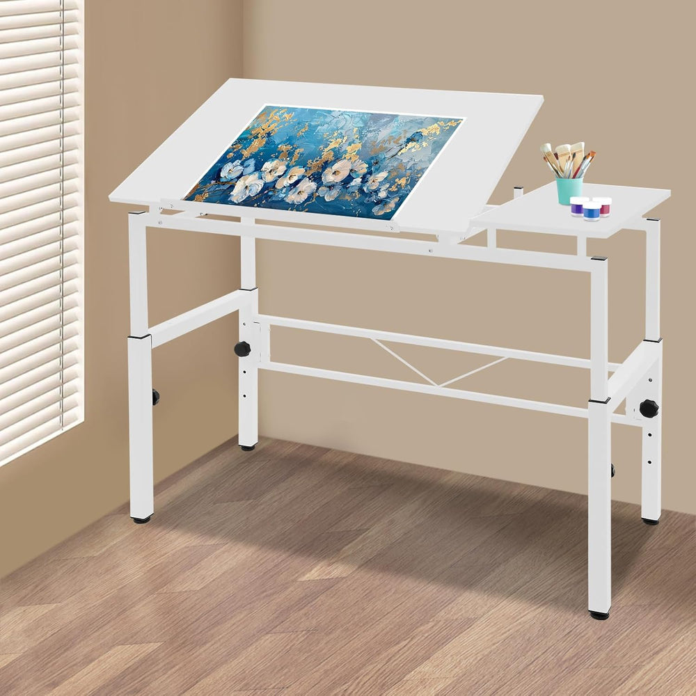 White Adjustable Drafting Table,Drawing Desk with 4 Leveling Feet, Floorstand...