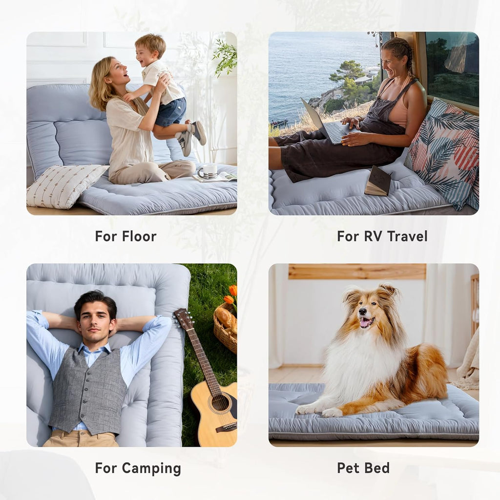 Japanese Floor Mattress, 3.5" Thicken Futon Mattress Tatami Mat, High Density Foam Support for Adult Kids Sleep, Portable Futon Sofa Bed for Camping, Pet Mat, Twin 80"x 39"（Silver Gray）