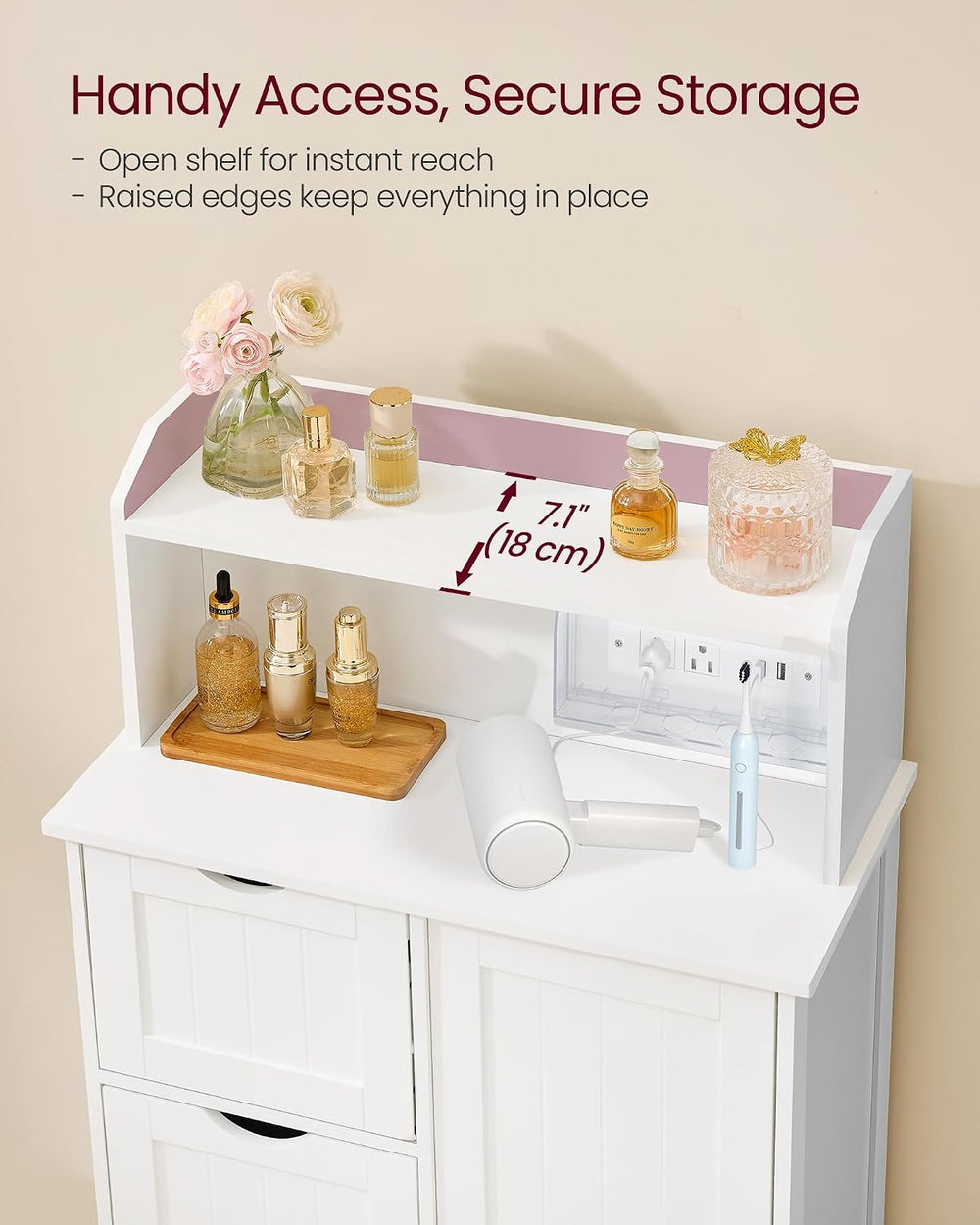 VASAGLE Tall Storage Cabinet with Power Strip, with 3 Drawers, 39.4" H