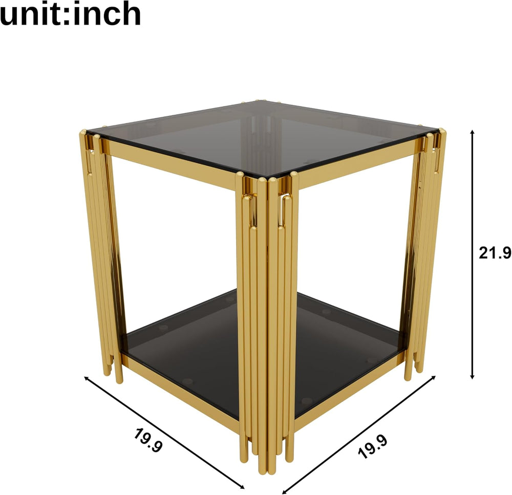 19.9" Square End Table for Living Room, Modern Luxury Side Table with Lo...