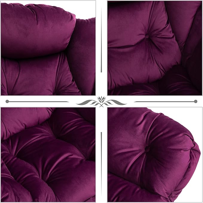 HollyHOME Fabric Lazy Chair with Foldable Ottoman, Accent Comfy Lounge Arm Chair and Folding Footrest Stool Set, Leisure Sofa Reading Chair and Footstool for Living Room, Bedroom, Dorm, Deep Purple