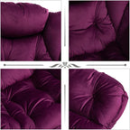 HollyHOME Fabric Lazy Chair with Foldable Ottoman, Accent Comfy Lounge Arm Chair and Folding Footrest Stool Set, Leisure Sofa Reading Chair and Footstool for Living Room, Bedroom, Dorm, Deep Purple