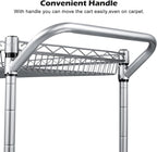 WDT Heavy Duty 3 Tier Utility Cart,Wire Rolling Carts with Wheels, Commercial Grade Service Cart with Shelving Liners and Handle Bar Metal Carts for Kitchen Office Hardware (750LBS Capacity Silver)