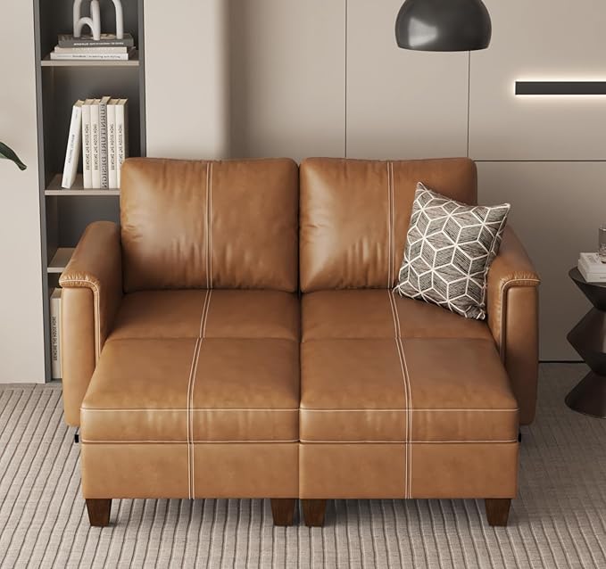 SITJOY 65" Faux Leather Modular Sectional Sofa with Storage, Mid Century Modern Sectional Couches for Living Room, Soft Padded Armrests, 4 Seat Couch Bed, Brown